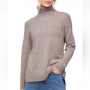 Pura Cashmere Ribbed Turtleneck 2-play Sweater In Vintage Khaki Beige Sz M  *N7
